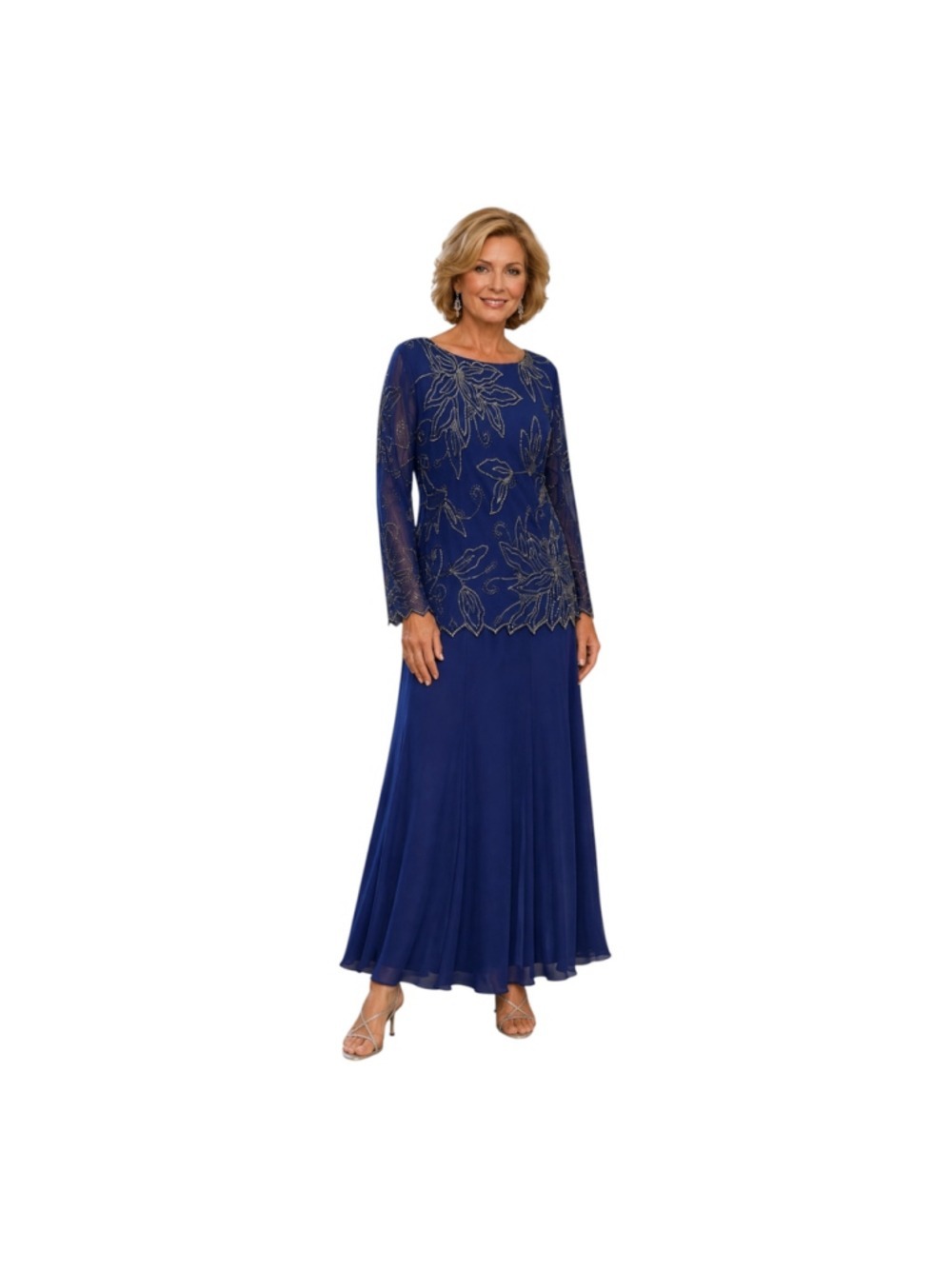 JKARA J Kara Royal Blue Beaded Floral Popover Gown Dress Size 12 NWT Mother of